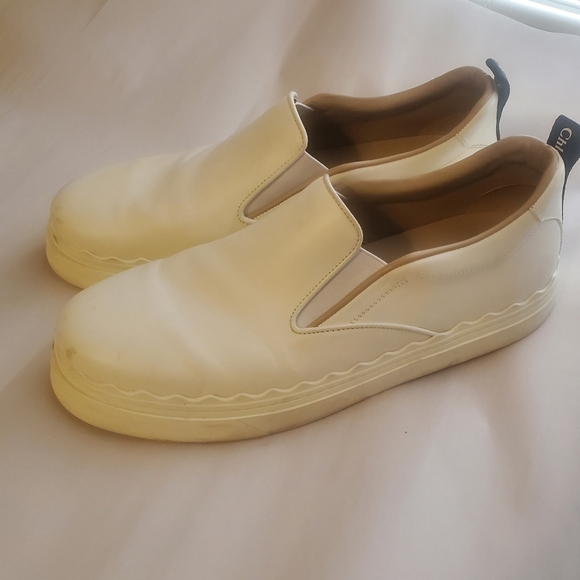 Chloe Lauren Scalloped Slip On White Leather. Platform Trainers Sz 42 womens - Picture 1 of 10